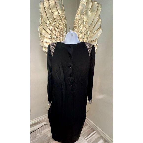 Vintage Albert Nipon Black With Swarovski Crystals Silk Blend Dress  Size 2, USA - Picture 7 of 16